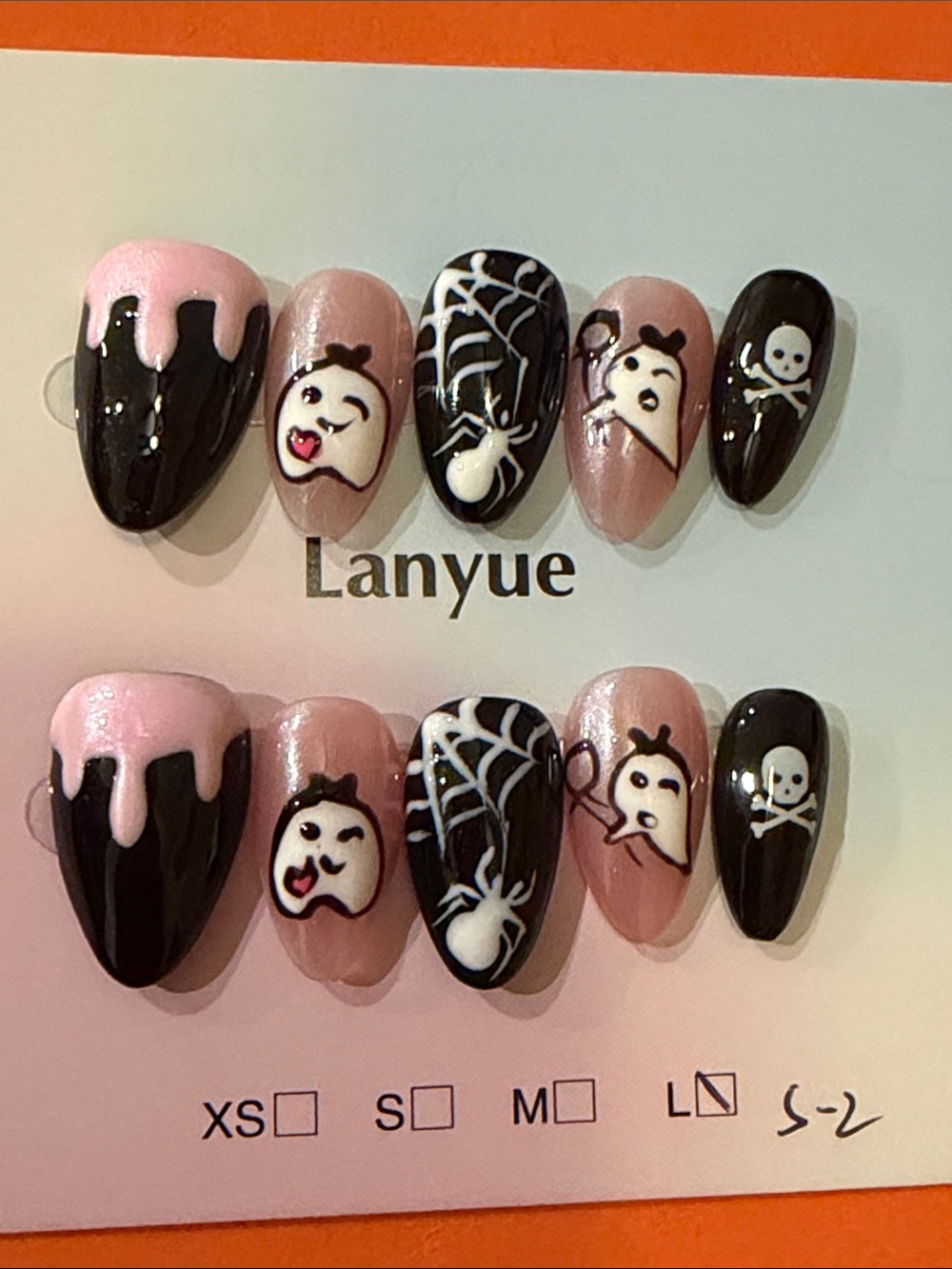 Pink and black Halloween theme press on nails